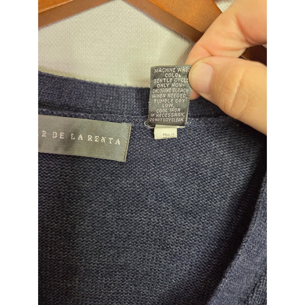 Oscar de la Renta Mens Navy Blue Plaid Button Front V Neck Cardigan Sweater‎ XL - Picture 4 of 6